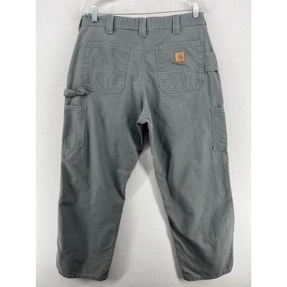 CARHARTT Pants Men 34x30 B151 Carpenter Dungaree Fit Utility Cotton Canvas Gray - Picture 3 of 15